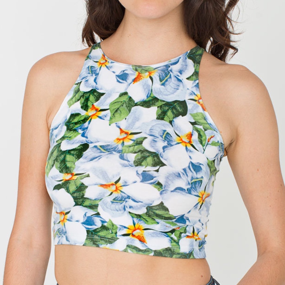 American Apparel Floral High Neck Tank Crop Top